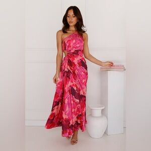 Hello Molly ROSE QUARTZ ONE SHOULDER SATIN MAXI DRESS PINK
